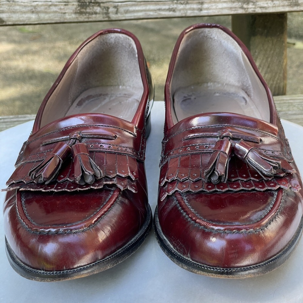 Allen Edmonds Loafers Bostonian Shoes Sz 8 M Round Toe Dark Red Leather Tassels